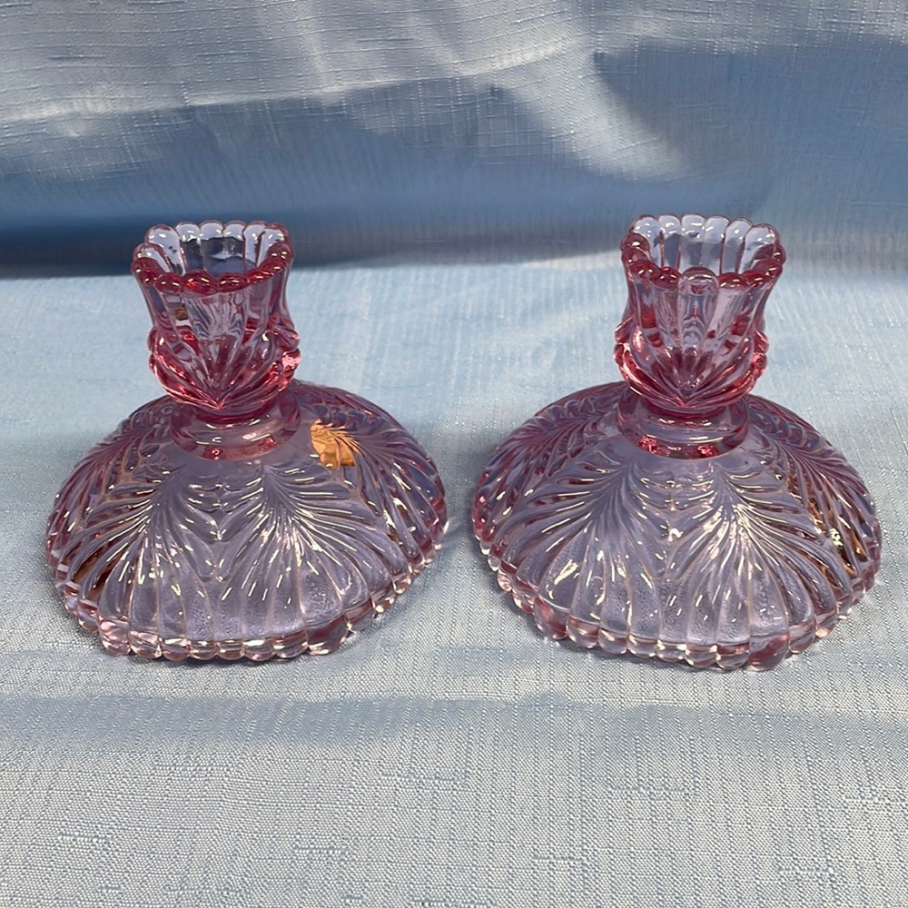 Fenton Art Glass “Beauty” Pink/purple 2 Candle Holders